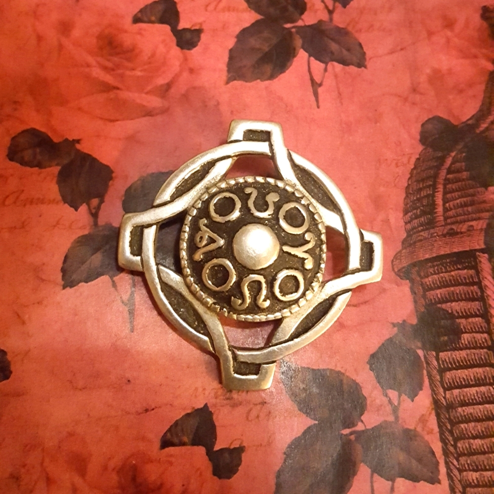 Vintage Stainless Steel CJS Symbolic Brooch